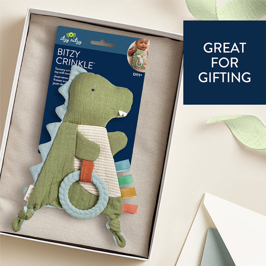 Dino Bitzy Crinkle™ Sensory Crinkle Toy with Teether