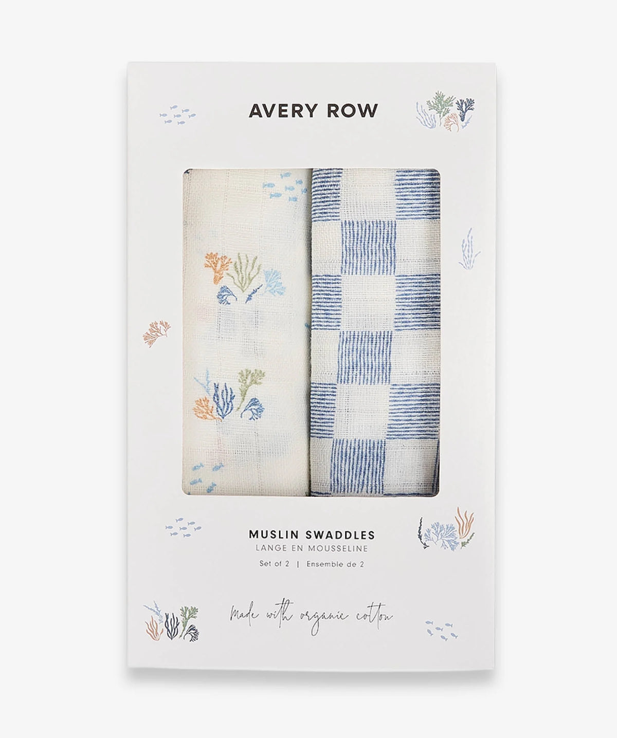 Extra Large Organic Baby Muslins, Set of 2 - Coastline/ Waves