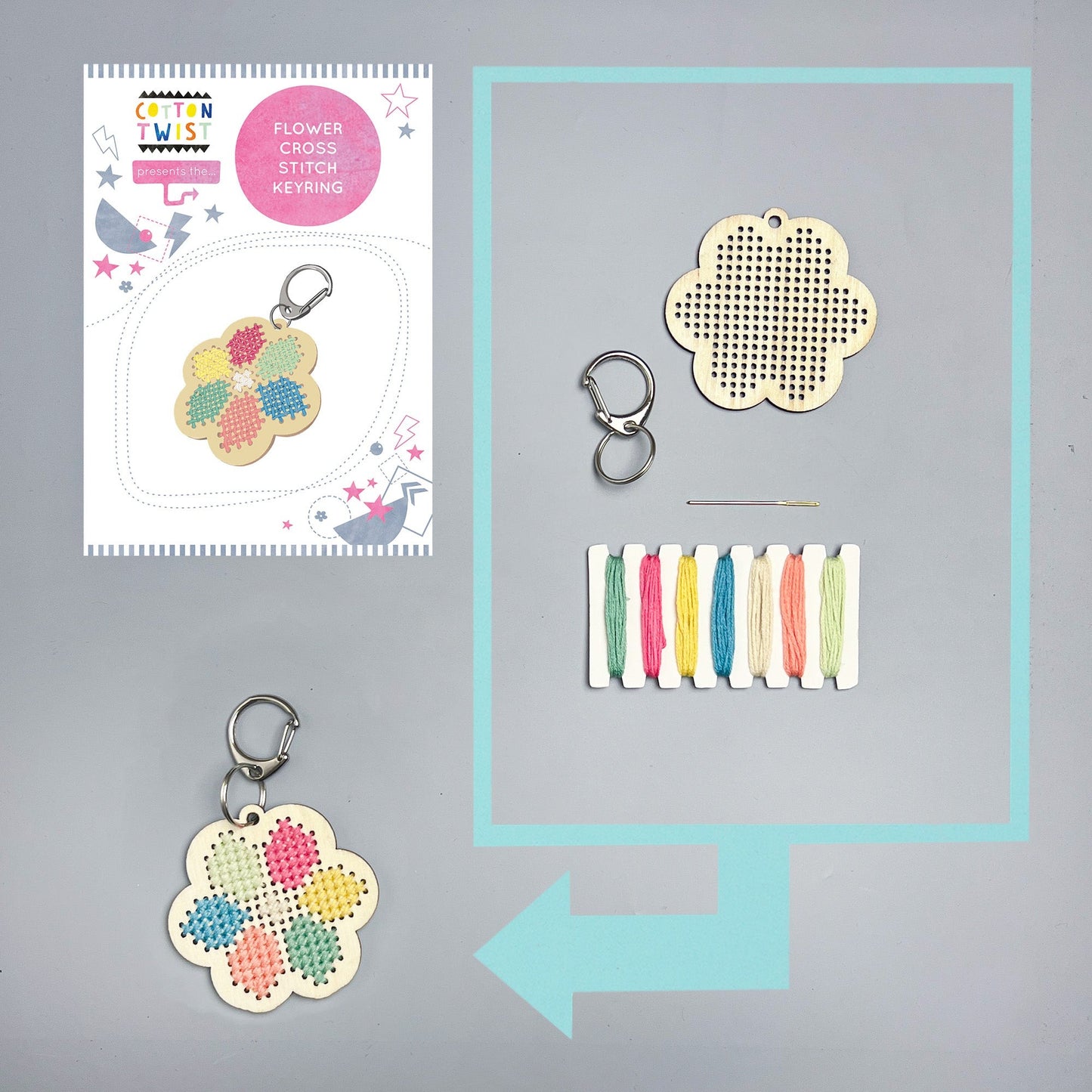 Flower Cross Stitch Keyring Kit