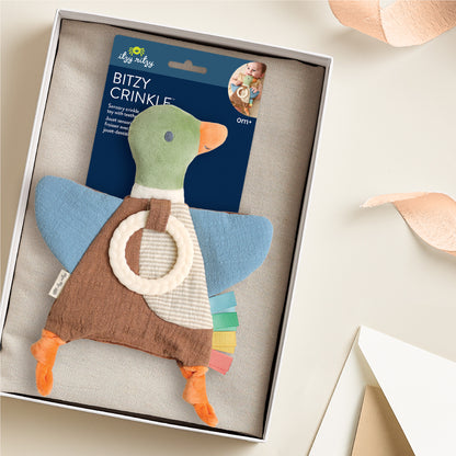 Mallard Duck Bitzy Crinkle™ Sensory Crinkle Toy with Teether