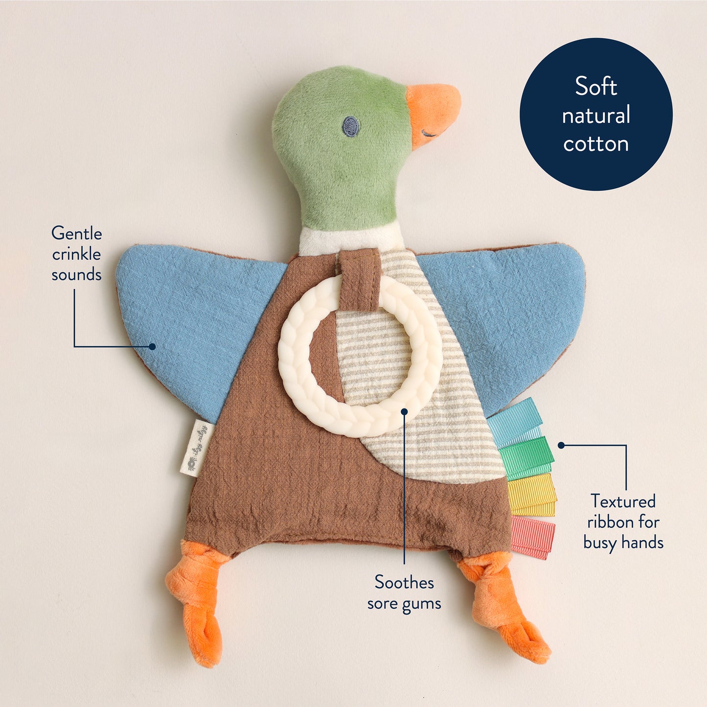 Mallard Duck Bitzy Crinkle™ Sensory Crinkle Toy with Teether