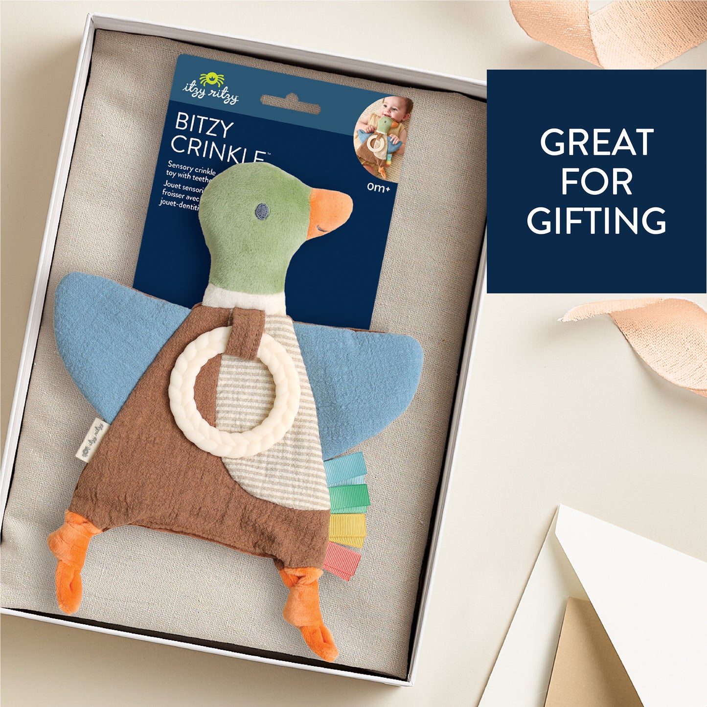 Mallard Duck Bitzy Crinkle™ Sensory Crinkle Toy with Teether