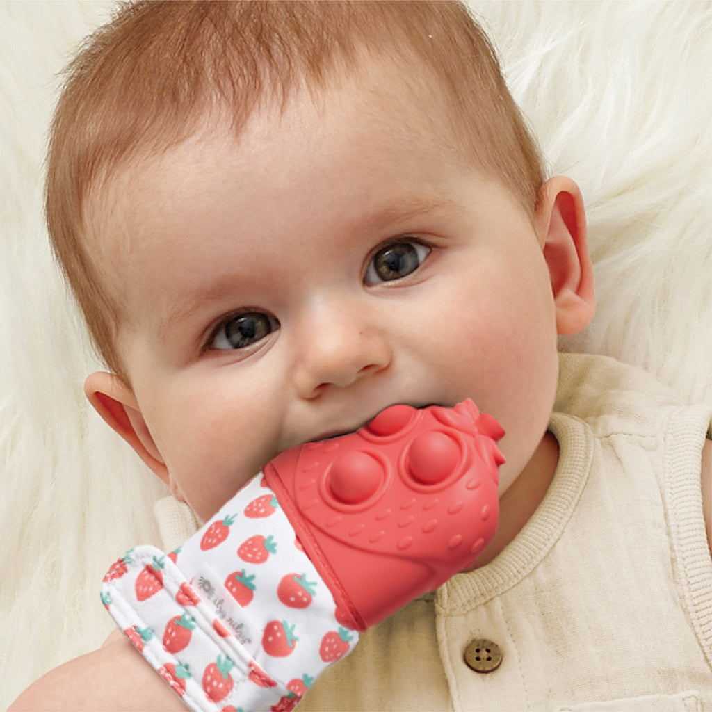 Strawberry Itzy Mitt Pop™ Sensory Teething Mitten