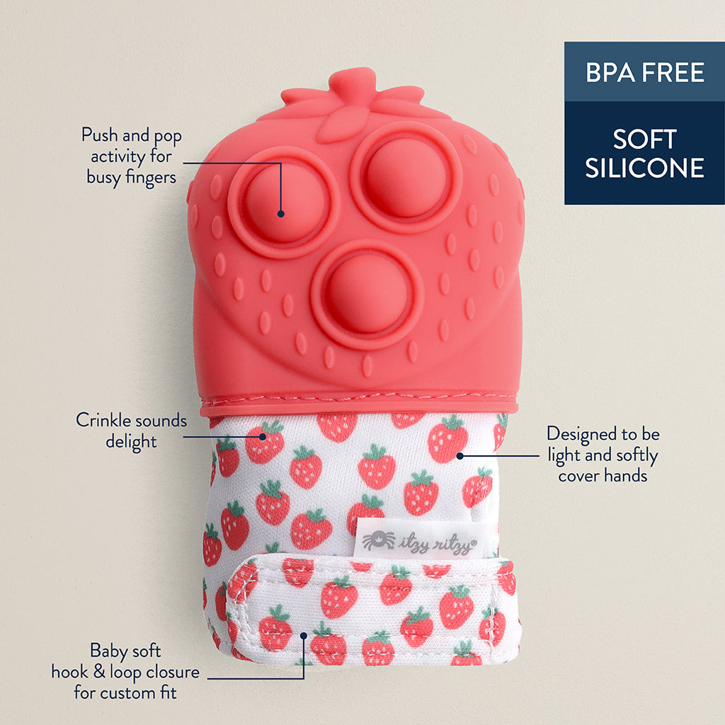 Strawberry Itzy Mitt Pop™ Sensory Teething Mitten