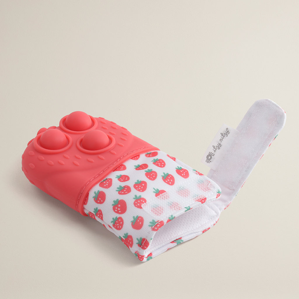 Strawberry Itzy Mitt Pop™ Sensory Teething Mitten