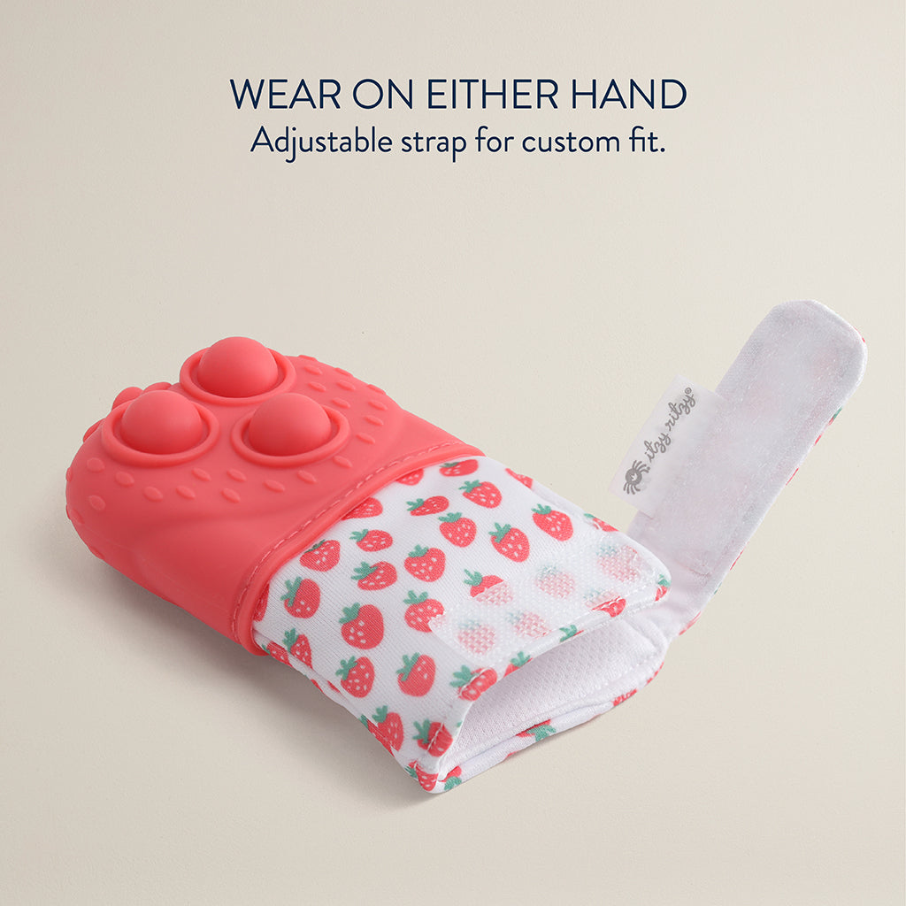 Strawberry Itzy Mitt Pop™ Sensory Teething Mitten