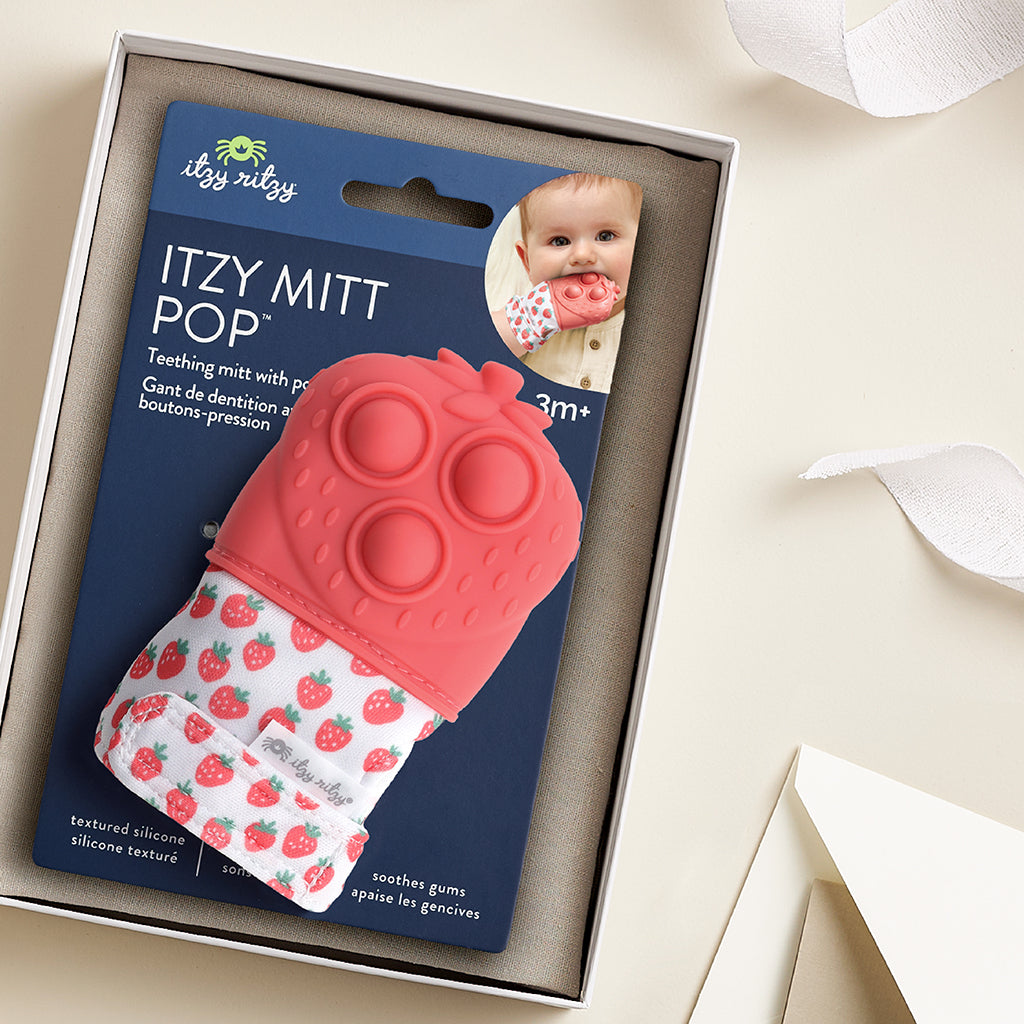 Strawberry Itzy Mitt Pop™ Sensory Teething Mitten