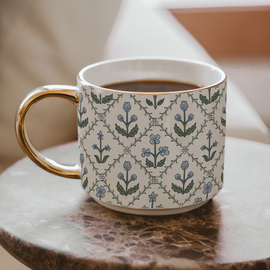 Floral Quilt 14oz Gold-handle Coffee Mug