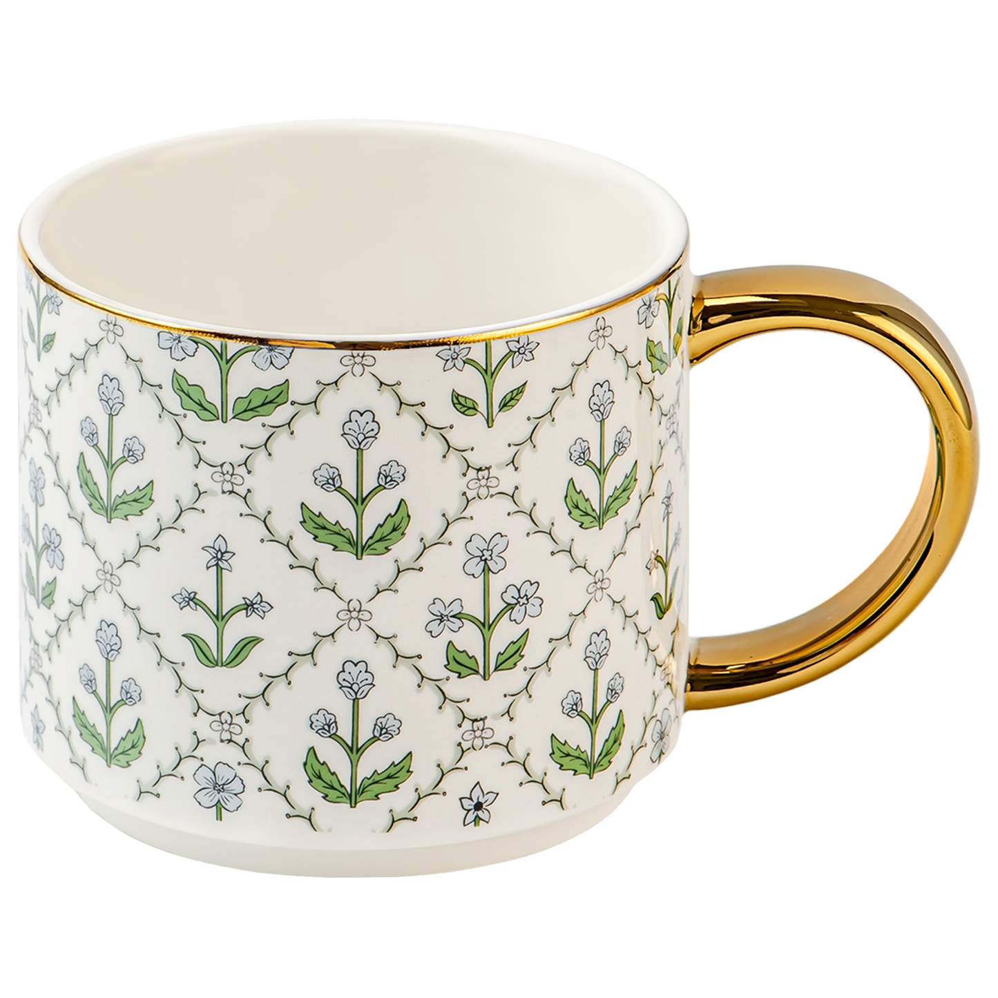 Floral Quilt 14oz Gold-handle Coffee Mug