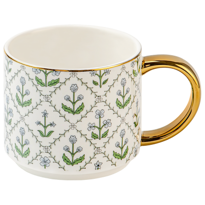 Floral Quilt 14oz Gold-handle Coffee Mug