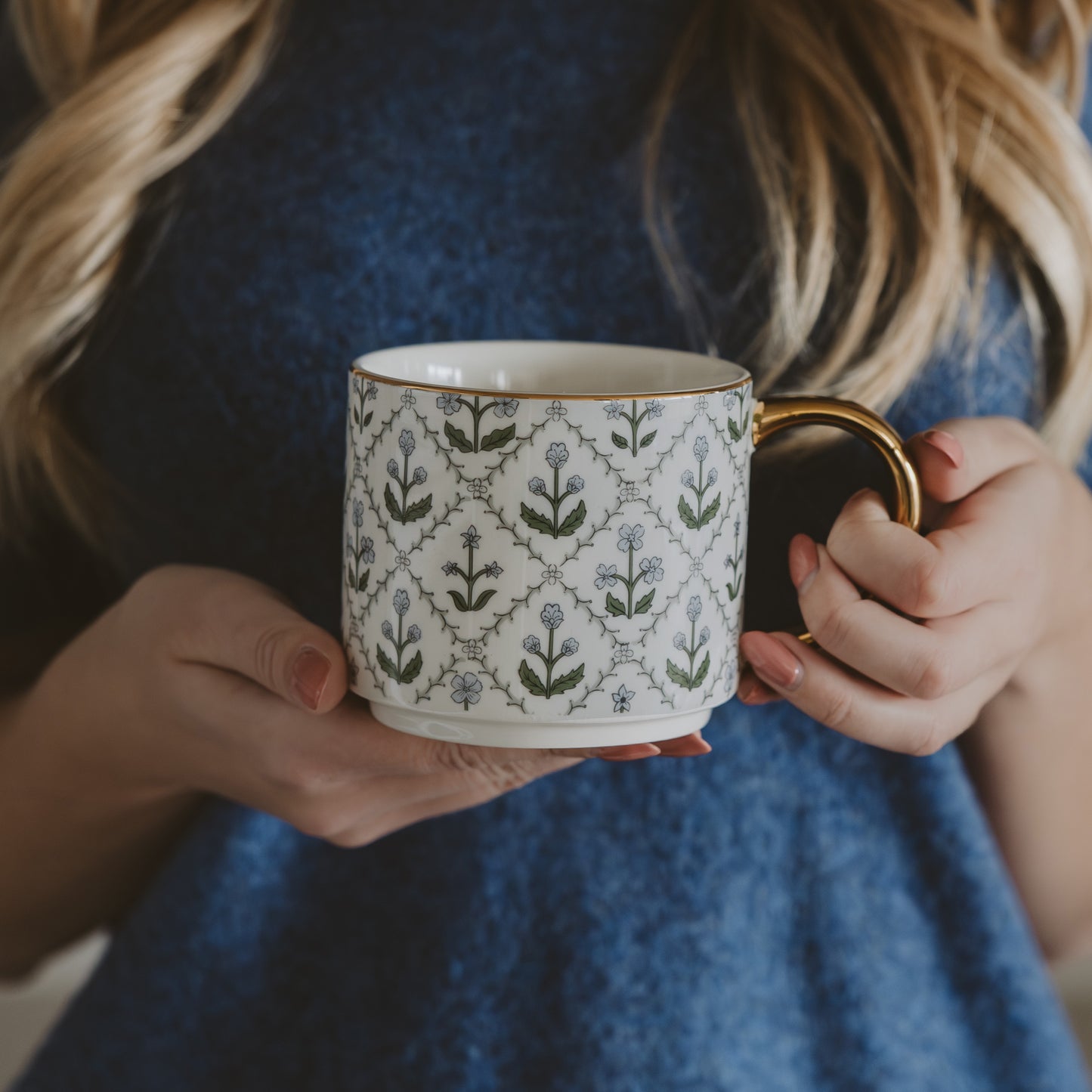 Floral Quilt 14oz Gold-handle Coffee Mug