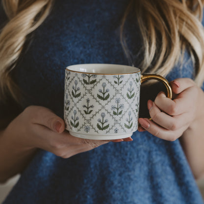 Floral Quilt 14oz Gold-handle Coffee Mug