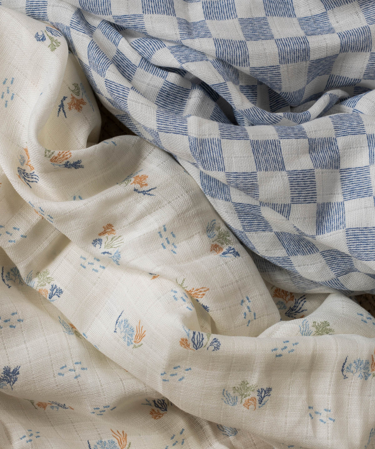 Extra Large Organic Baby Muslins, Set of 2 - Coastline/ Waves
