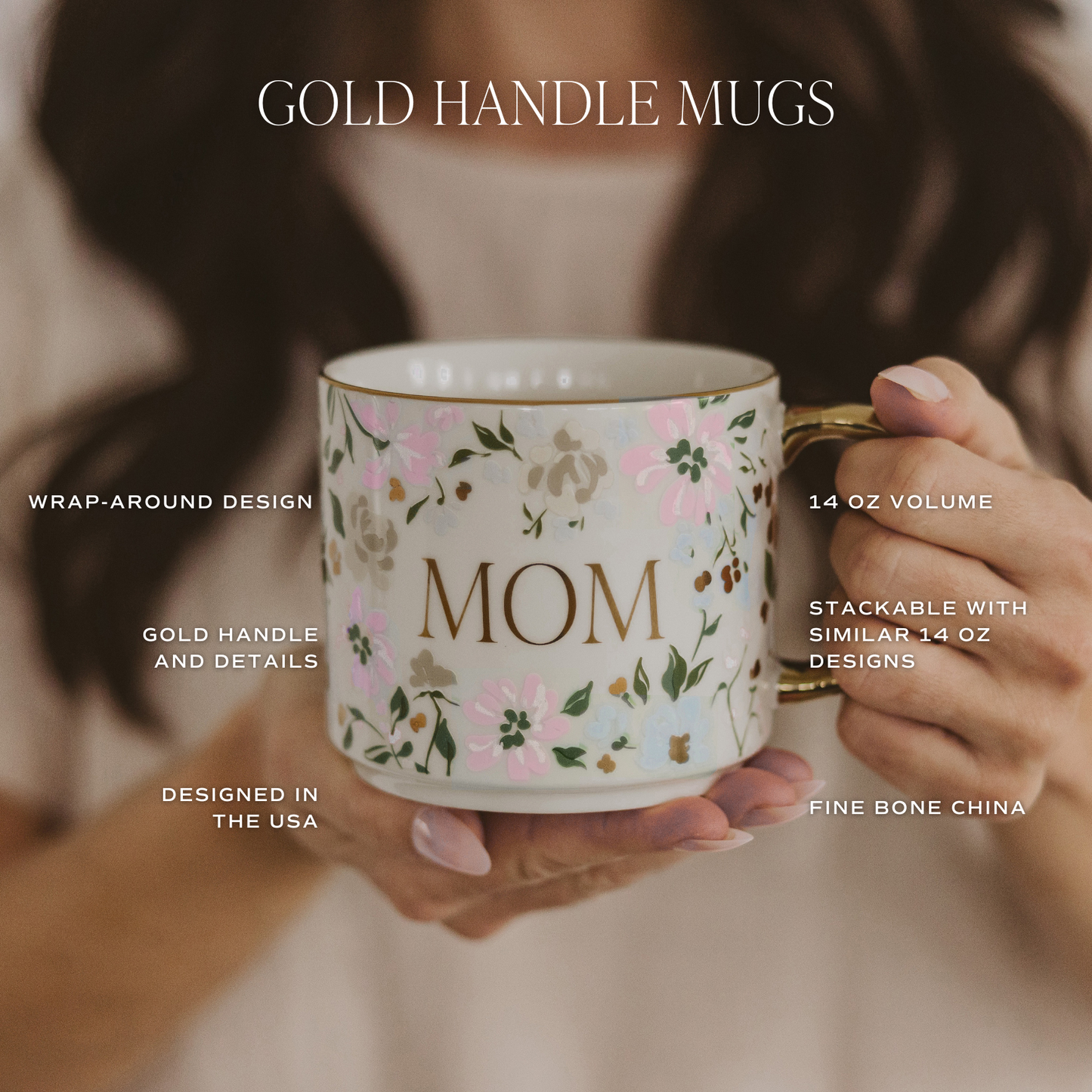Floral Quilt 14oz Gold-handle Coffee Mug