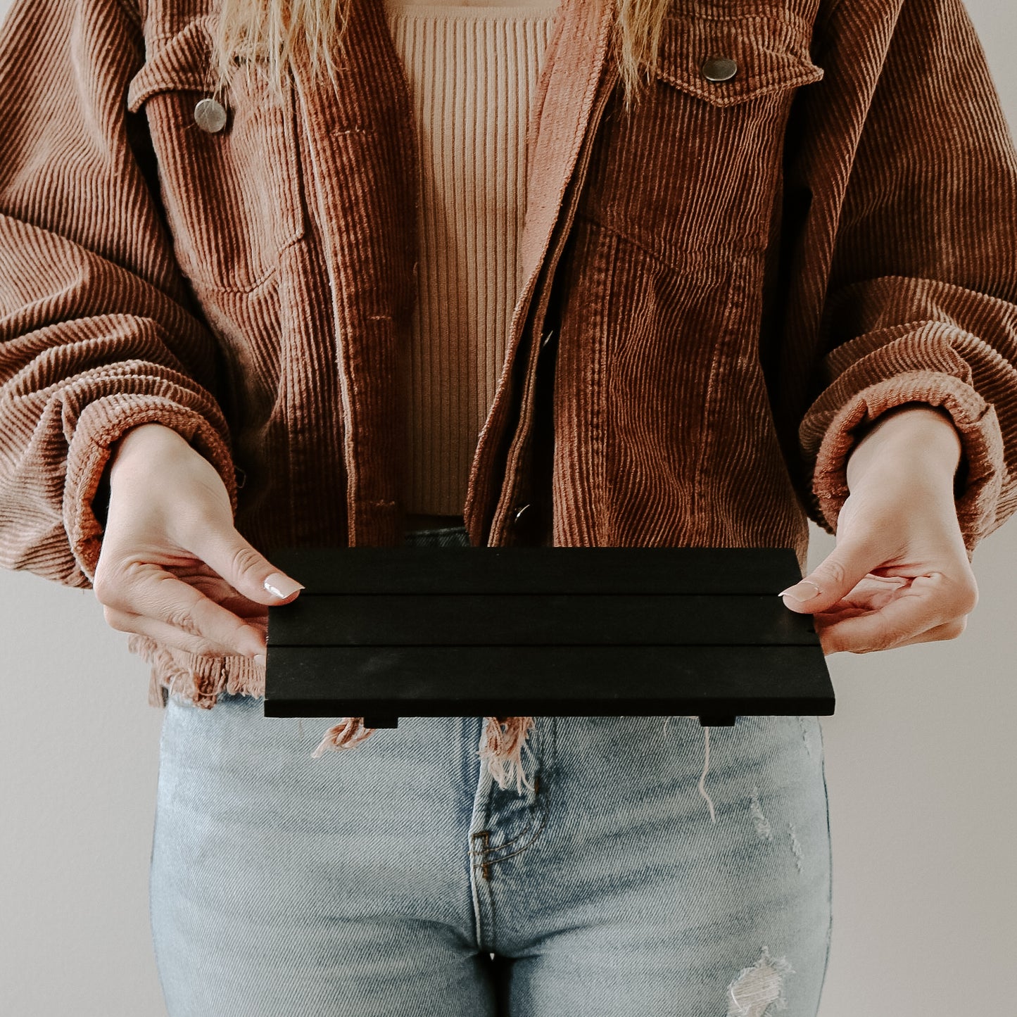 [As-is; NO BOX] Black Rectangular Wood Tray