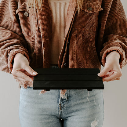 [As-is; NO BOX] Black Rectangular Wood Tray