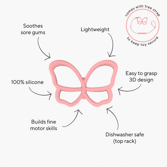 Butterfly Teether Toy + Strap (2 colours)