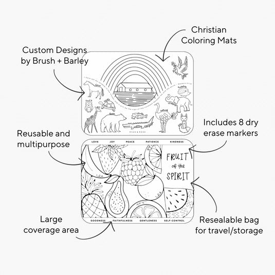 [2 mats + 8 markers] Christian Coloring Mats - Fruit of the Spirit; Noah's Ark