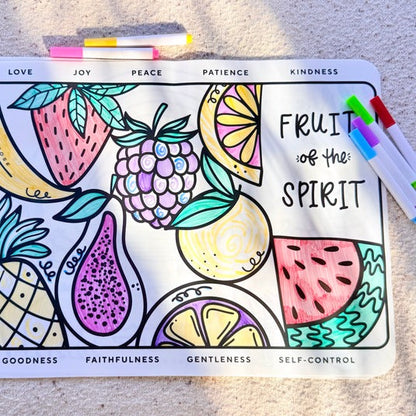 [2 mats + 8 markers] Christian Coloring Mats - Fruit of the Spirit; Noah's Ark