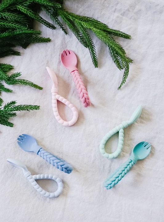 Silicone Looped Fork + Spoon Set (3 colourways)